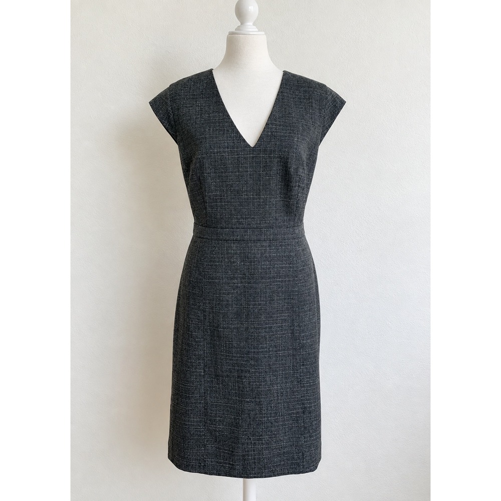 Ann Taylor Gray Wool Blend Cap Sleeve Career Sheath Dress 10 V Neck Office Wear